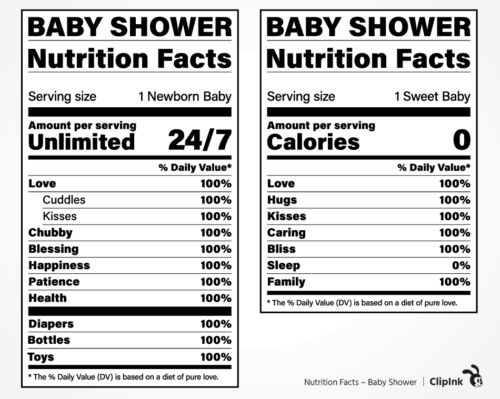 nutrition facts baby shower
