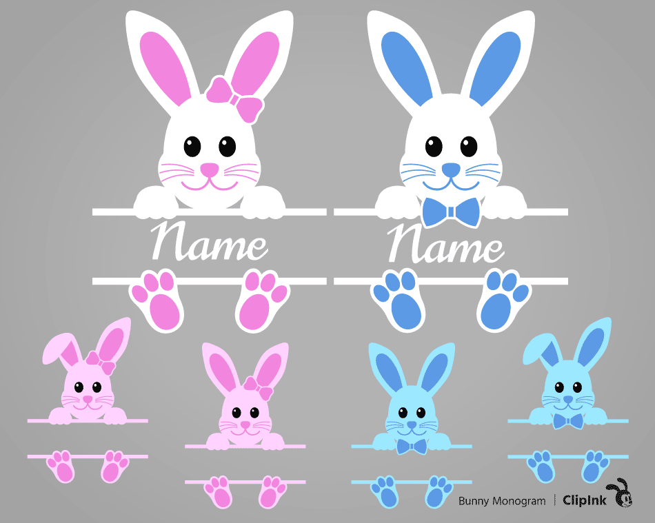 Bunny monogram svg, Easter bunnies svg | svg, png, eps, dxf, pdf | ClipInk